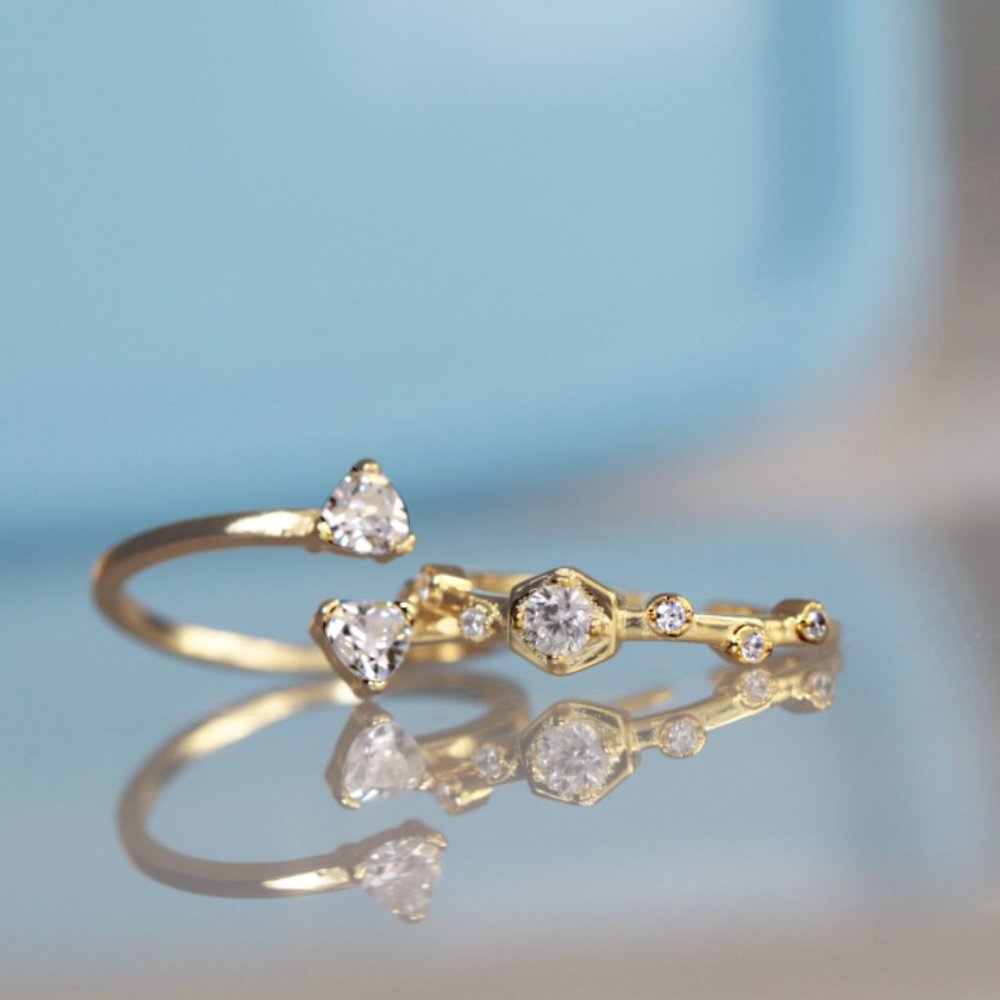 3/$25 🏷️ Sterling Silver Princess Ring Cubic Zirconia Gold Vermeil Ring - Picture 7 of 7